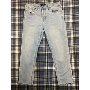 Kenneth Cole Mens Light Wash Raw Hem Stretch Denim Jeans KU9P62LDATF Blue 32x28